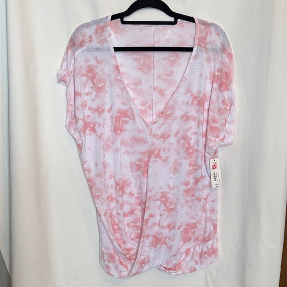 A.N.A Tops - A.N.A. Pink and White Tie-Dye V-Neck Top size XL NWT